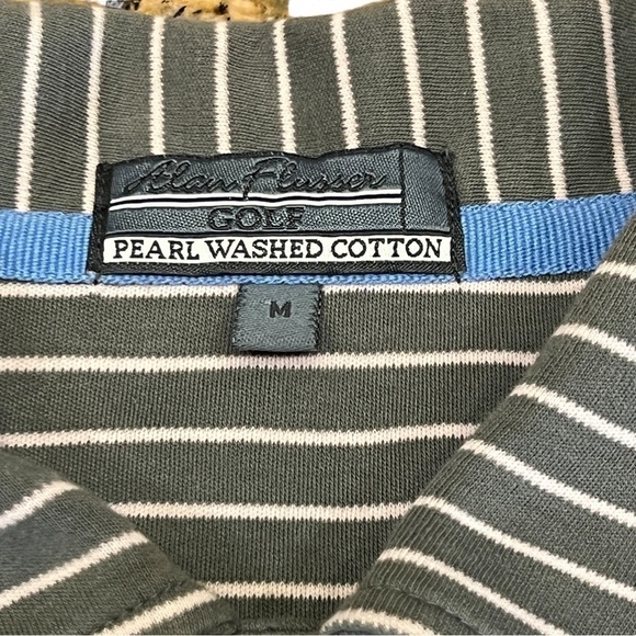 ALAN FLUSSER Pearl Washed Cotton Gray & White Striped Gold Shirt, Size Medium - Picture 3 of 11